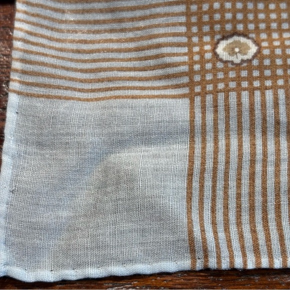 Calvin Klein Women’s Handkerchief/Scarf. Tan and Pale Blue Cotton - Picture 3 of 5